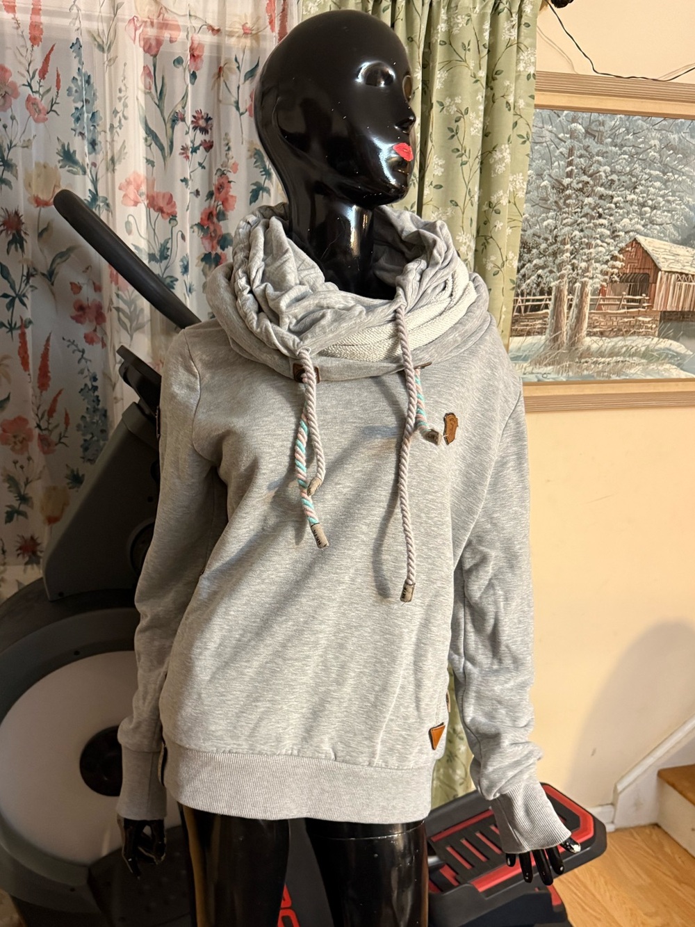 Naketano Light Gray Hooded Sweatshirt with Braided Drawcords